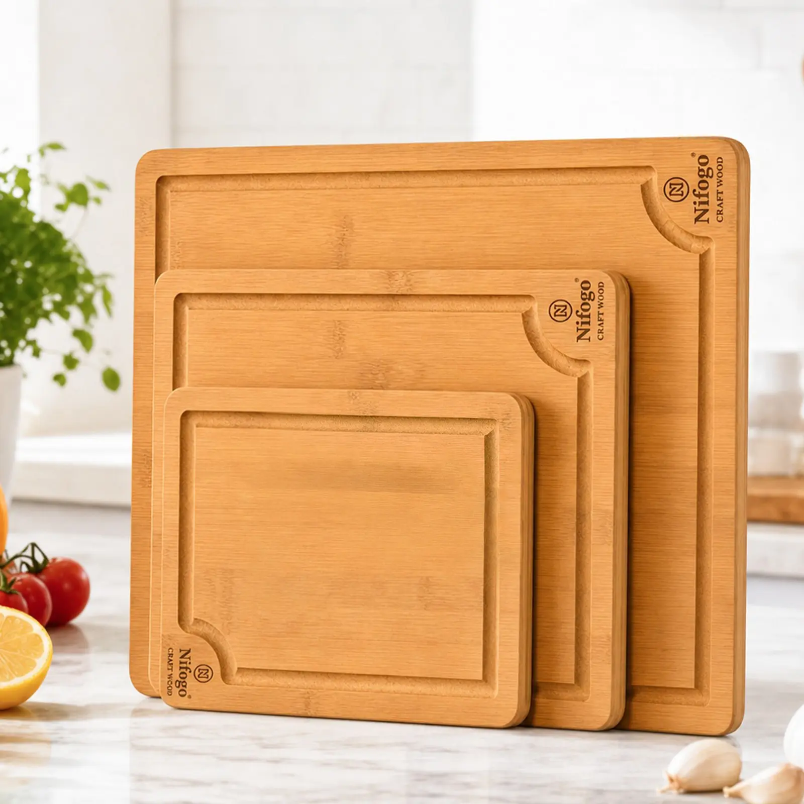 3 Pcs (9+11.8+15in) Bamboo Kitchen Chopping Board Set, Rectangular Wooden Durable Cutting Boards for Meat, Vegetables, Cooking Prep, Eco-Friendly Gift Idea, Wooden Cutting Boards