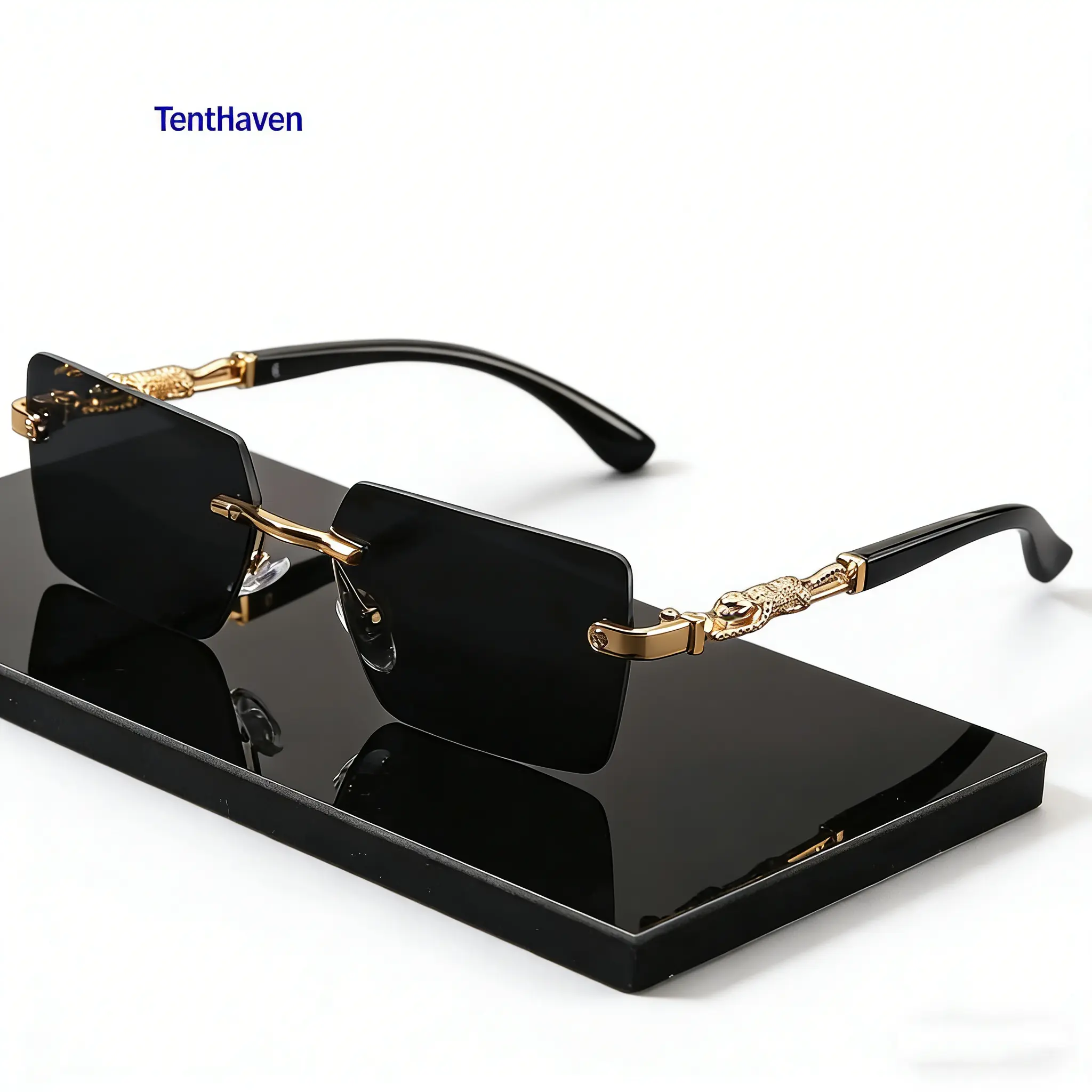 Unisex Rimless Rectangle Fashionable Frames Sunglasses - 1pc Luxury Gold-Accent Compact UV400 Protection Shades, Sports & Outdoor Cycling Gear for Beach Travel