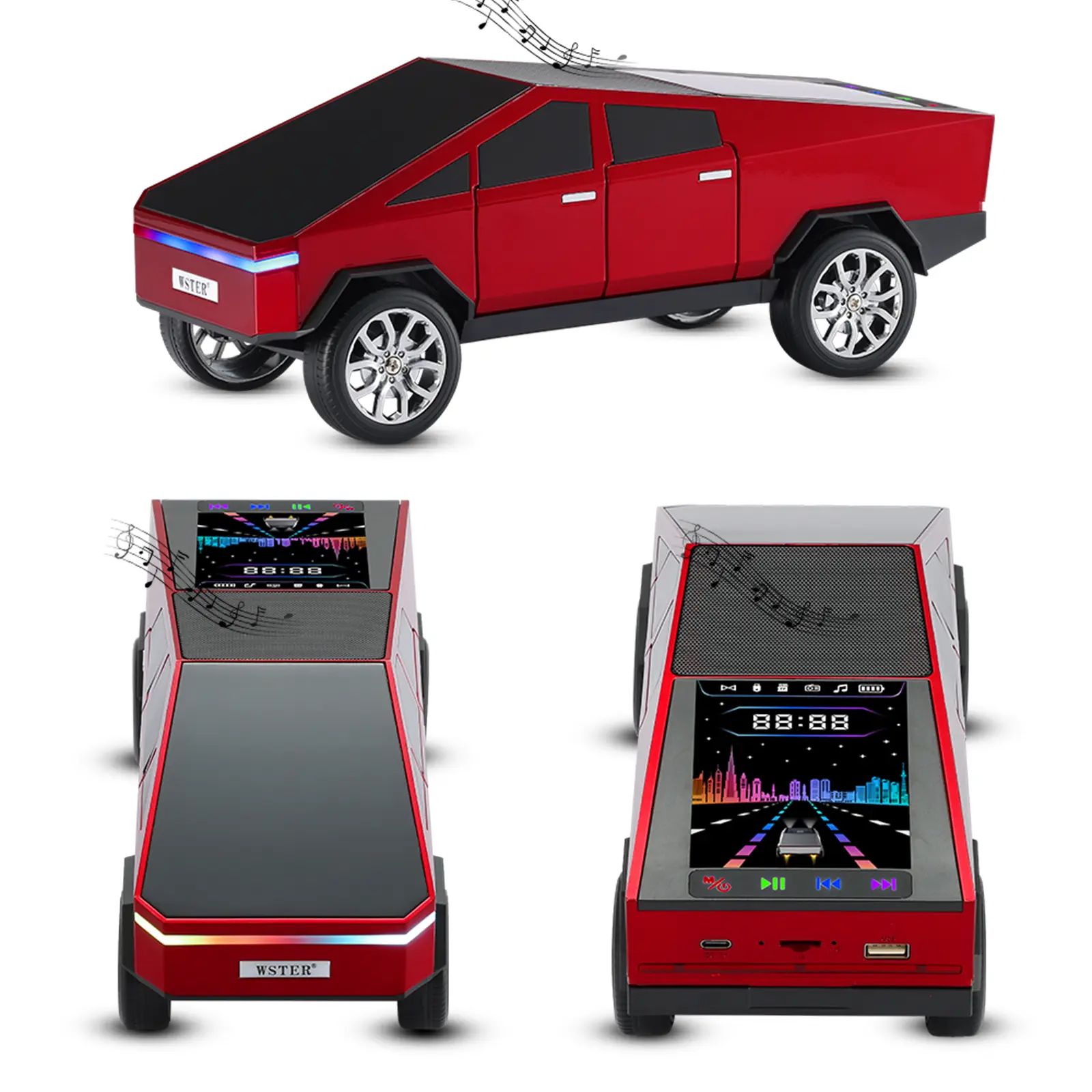 WSTER WS-580 Cybertruck Pickup Truck Model Bluetooth Speaker Rechargeable Portable Wireless Audio USB TF FM TWS Stereo Sound For Indoor Outdoor Parties Ideal Gift For Car Lovers tiktokshopbacktoschool, Fm Radio