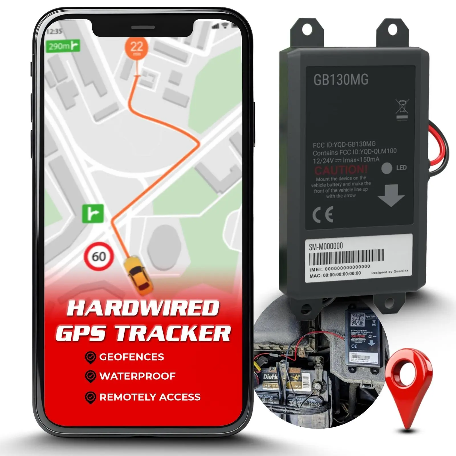 Spy Spot GB130 Direct Battery Mount GPS Vehicle Tracker with Durable Design and Versatile GPS Functionality