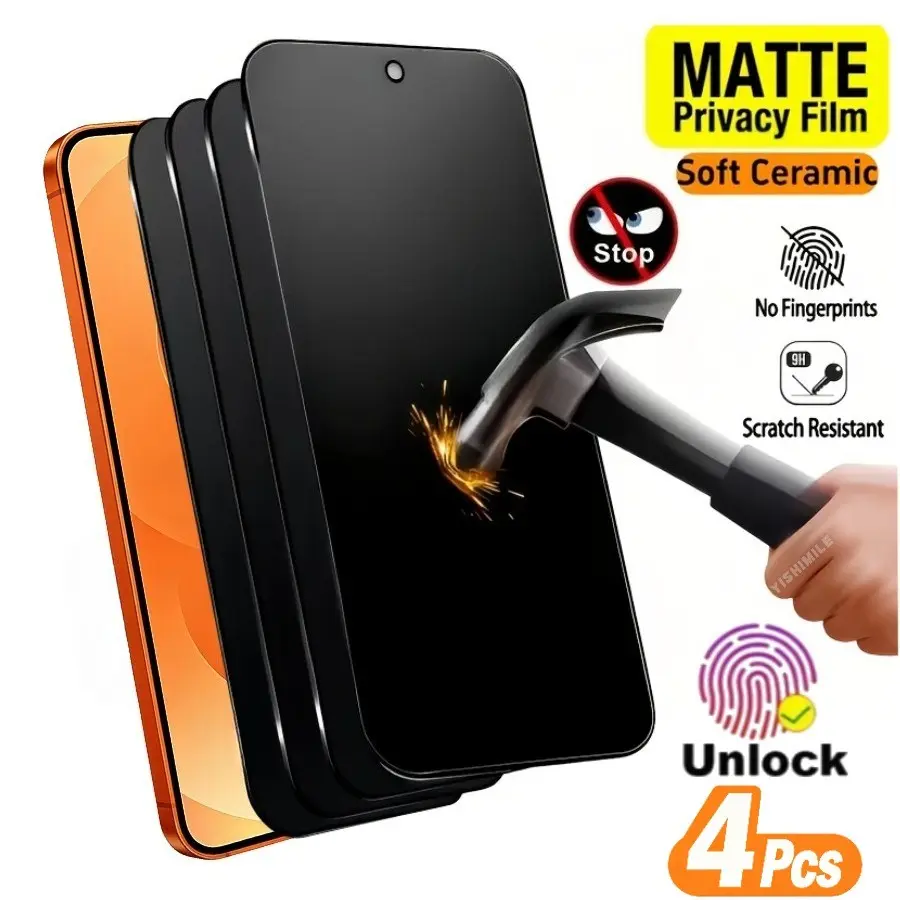 4-Pack Matte Privacy Ceramic Cellphone Smartphone Screen Protector Film, Soft Material, Protective, Compatible with Samsung Galaxy S26/s25/s24/s23/s22/s21 Series, Anti-Glare, Anti-Fingerprint, Protection, Accessories, Privacy Screen Guard