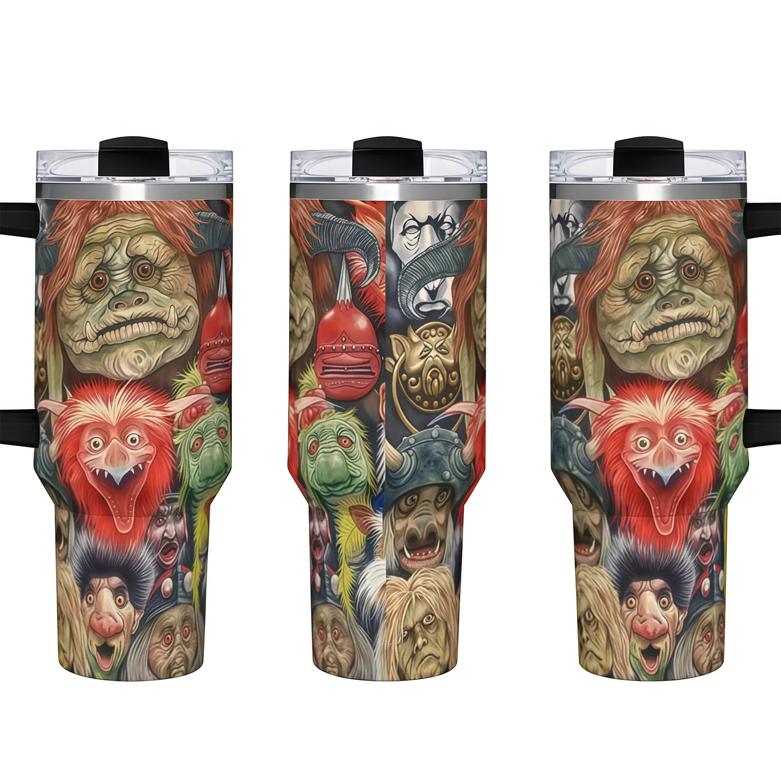 Labyrinth Movie 40oz Insulated Tumbler with Handle Straw, Vintage 80s Cult Film Jareth Goblin King Mug, Stainless Steel Water Bottle Fan Gift
