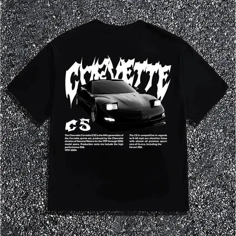 Men's Corvette C5 Retro Car Graphic Tee - Menswear Round Neck Short Sleeve Casual Top, Y2K Streetwear, Vintage Chevy Racing Fitted Soft Classic Cotton, Zac Brown Sphere Las Vegas/Marcus The Worm Merch