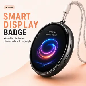 Portable AI-Badge Emotional Companion, Smart Display Mood Badge, Custom Emoji Digital Pin, App Controlled Photo Video Screen, Bluetooth Wearable Backpack Badge Gift