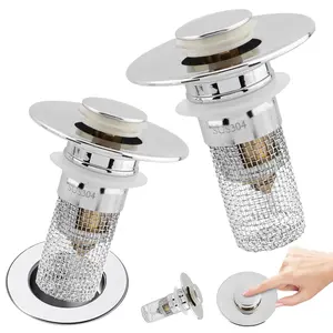 Bathroom Sink Drain Strainer, Pop Up Sink Drain Filter with Removable Stainless Steel Filter Basket Hair Catcher, Bathroom Sink Drain Stopper, for Us Bathroom Sink Stopper Replacement