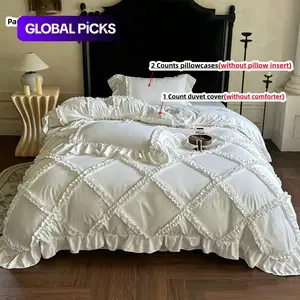 3pcs Korean ruffles Decorative Ruffled Bedding Set, Includes 1 Duvet Cover and 2 Pillowcases, Zipper Design, Soft Fabric, Suitable for All Seasons, Bedroom Bedding Set, Soft Bedding Sets #GLOBAL PICKS