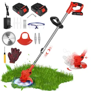 6-Inch Electric Lawn Mower With 2×2000mAh Batteries And Charger, Electric Weeds Eater Cordless Weeds Wacker With 20 Plastic Blades & Accessories Cordless Grass Trimmer/Weed Cutter For Yard Maintenance