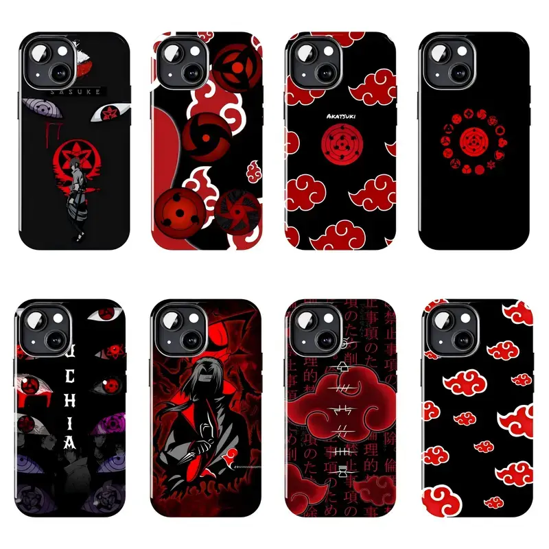 N-Naruto Phone Case (featuring Naruto, Sasuke, Sharingan, and Akatsuki) — Cool Japanese anime-style design, drop-resistant protective case; compatible with iPhone 11–17 Pro Max