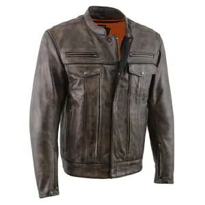 ML Men's Brown Distressed Leather Motorcycle Rider Jacket