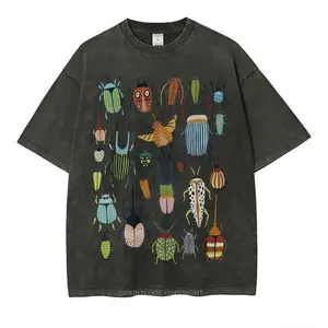 Washed insect-themed party print T-shirt; high-quality batik retro fashion brand T-shirt; unisex T-shirt; casual attire T-shirt; holiday gift; perfect present. Men’s clothing vintage distressed T-shirt sweatshirt round neck.