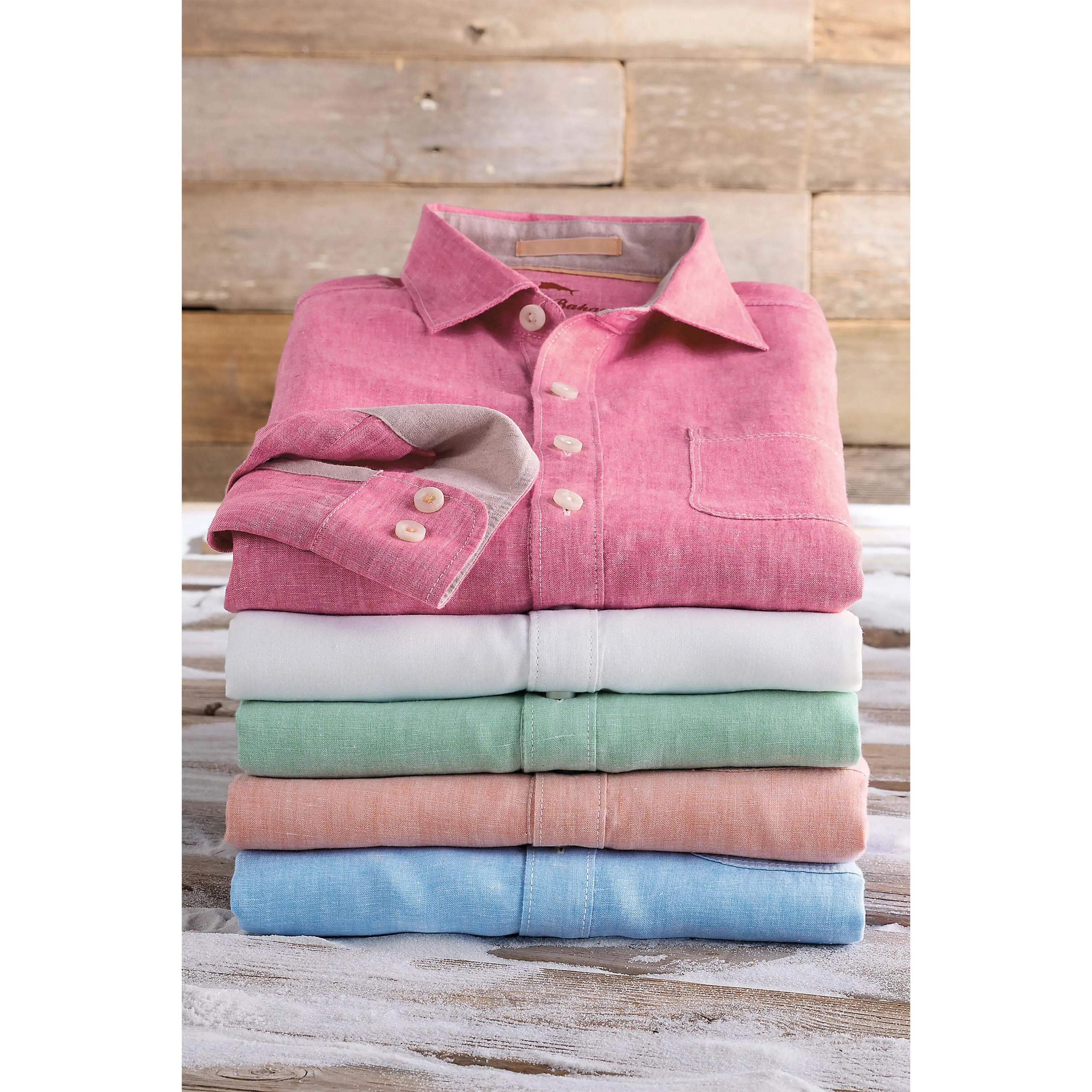 Men's Casual Linen Chambray Shirt, Soft Long Sleeve Collared Button-Down Top with Chest Pocket and Contrast Cuffs, Menswear, Longsleeves, Shirttail