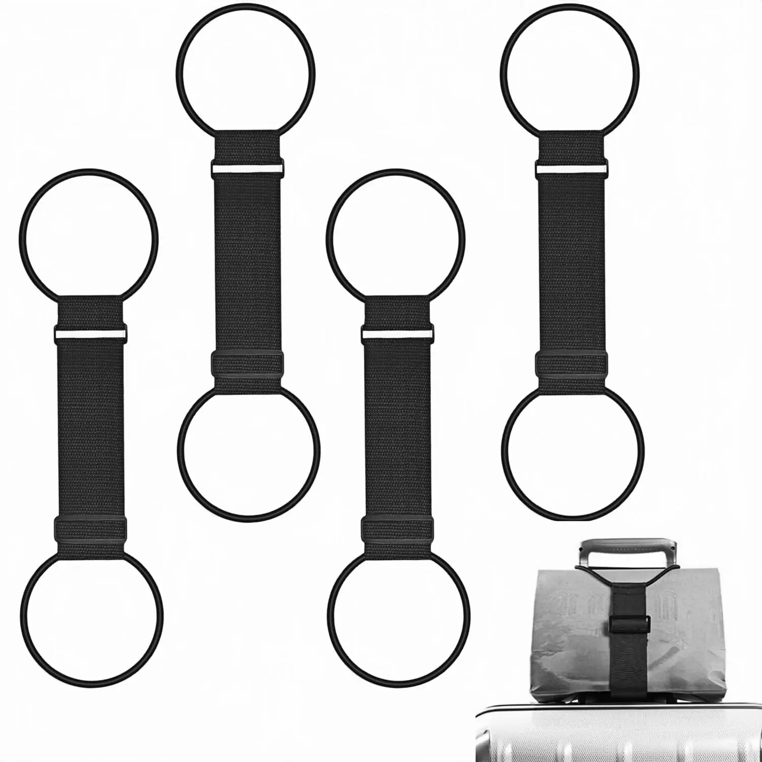 4-Pack Luggage Strap Set, Adjustable Nylon Band with Buckle for Attaching Extra Bags/Purse to Suitcase Handle, Lightweight Durable Travel Home & Party Supply Accessories