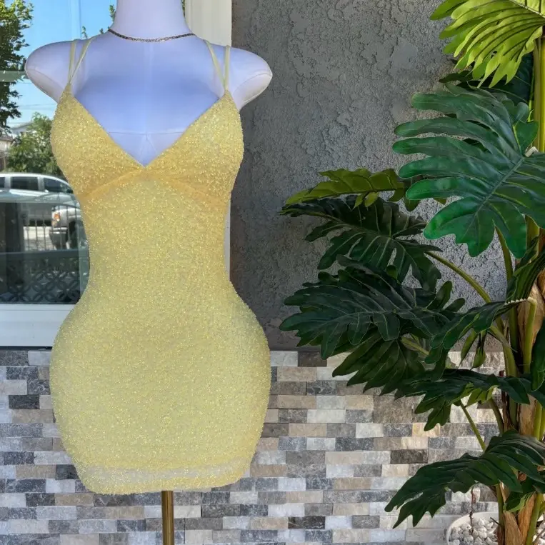Women's Kimberly Beaded Sequin-Embellished Bodycon Mini Dress - Yellow, Blue, White Colors