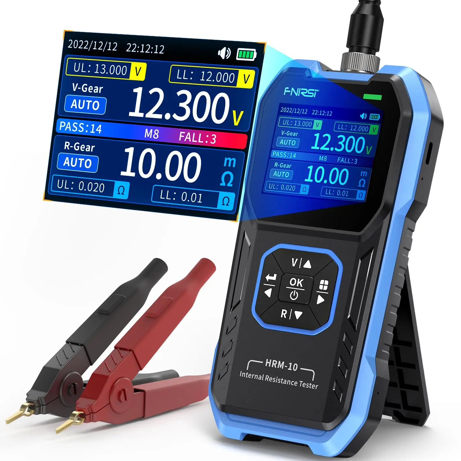HRM10 Voltage Internal Resistance Battery Tester,Battery Voltage Meter for Types of Batteries, Car Battery Tester, AAA AA Battery, 100V 200Ω, Digital Battery Analyzer for Household Automotive