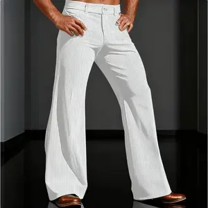 Men's retro solid color corduroy slim fit micro flared suit pants