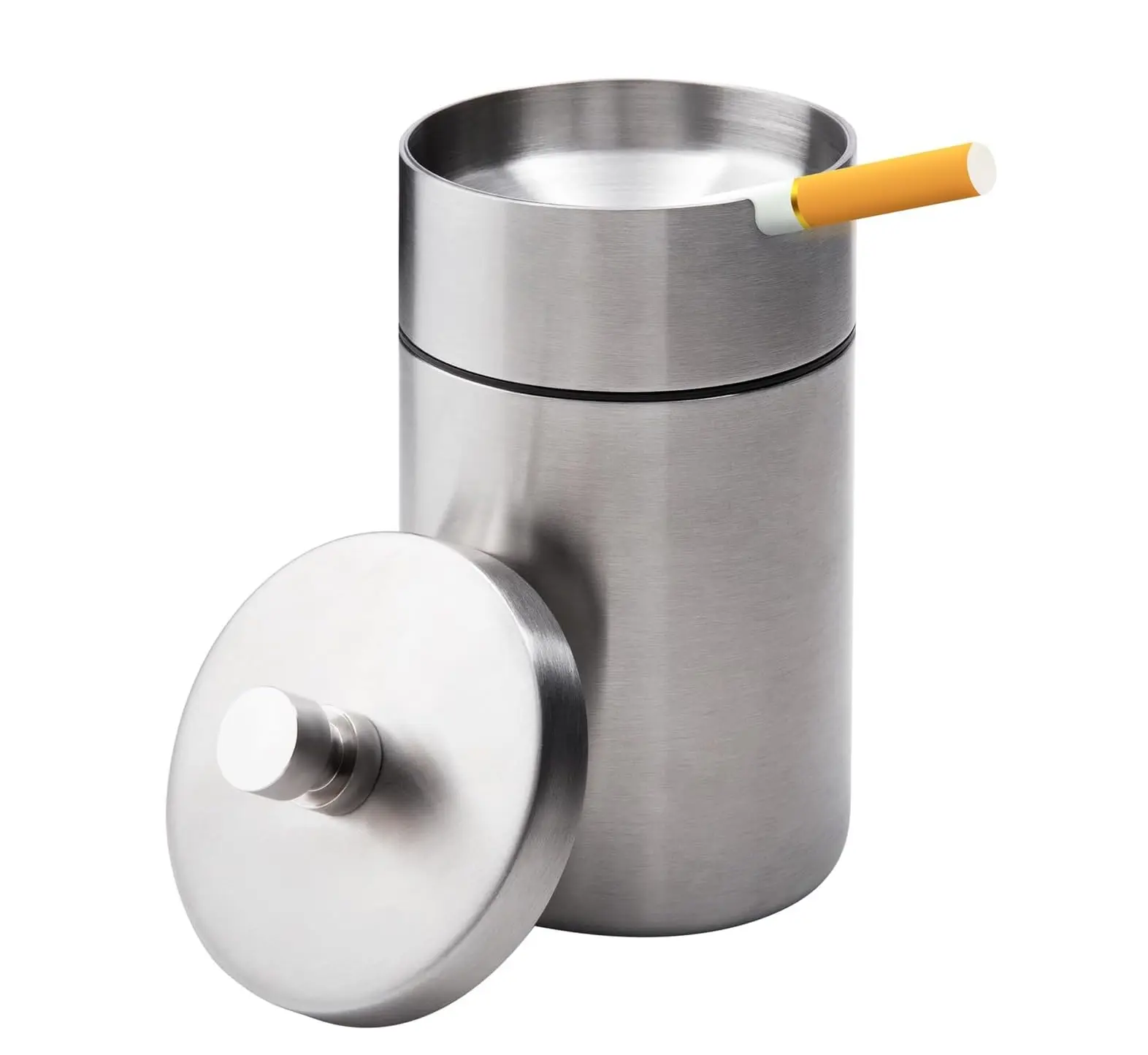 Car Ashtray with Lid, Stainless Steel Durable Smokeless Smell Proof Ash Tray, Detachable Portable Windproof Butt Bucket for Car Cup Holder, Vehicle, Home & Office Use (Silver, Large)