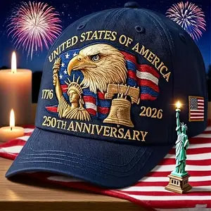 Men's American 250th Anniversary Baseball Cap, Sports Cap, Lightweight PVC Coated Patriotic Hat, 50 Star Eagle Design, All Seasons Comfort