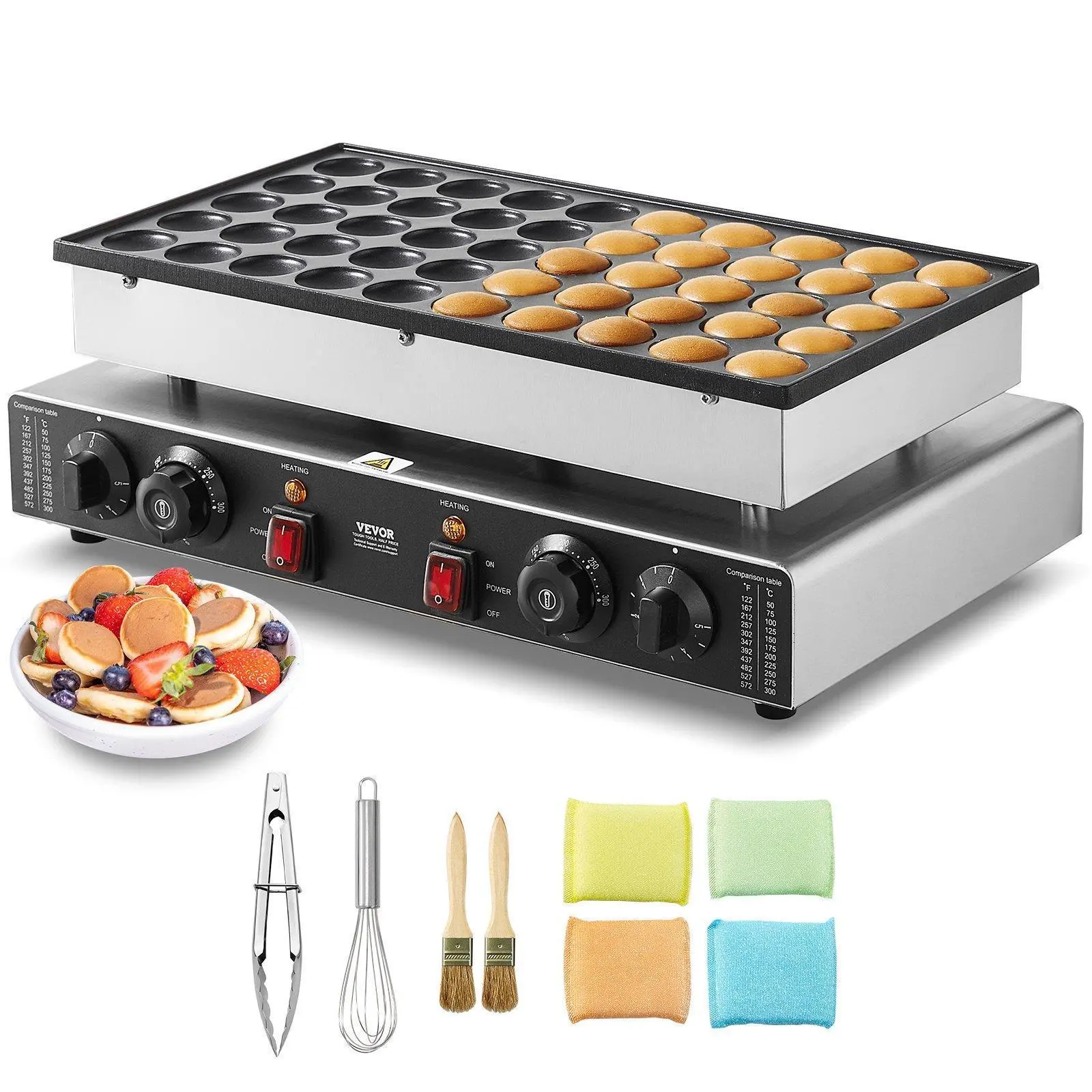 【Summerfinds】VEVOR 50PCS 43mm Mini Dutch Pancake Maker Commercial Dorayaki Baker 1700W