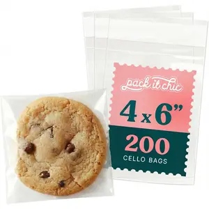 4" X 6" Clear Cookie Bags With Seal (200 Pack) - Self Sealing Cellophane Bags for Baked Goods Packaging, Cookie Wrappers, Bakery Packaging, Bake Sale, Candy, Treats, Goodies, Gifts, Party Favors