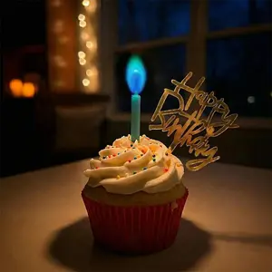 12 Pcs Color Flame Candles and Happy Birthday Cake Topper Set, Multicolor Birthday Candles with Holders, Fun Creative Cake Decorations for Birthday Parties, Celebrations and Gatherings