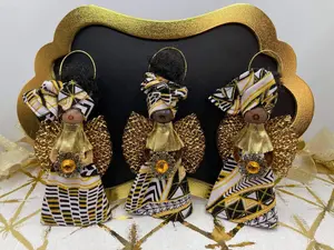 African Gold Ornament, Angel Ornament, Ankara, Afrocentric, Christmas Ornament, Holiday Decor, Handmade Ornament, Kwanzaa - White & Gold