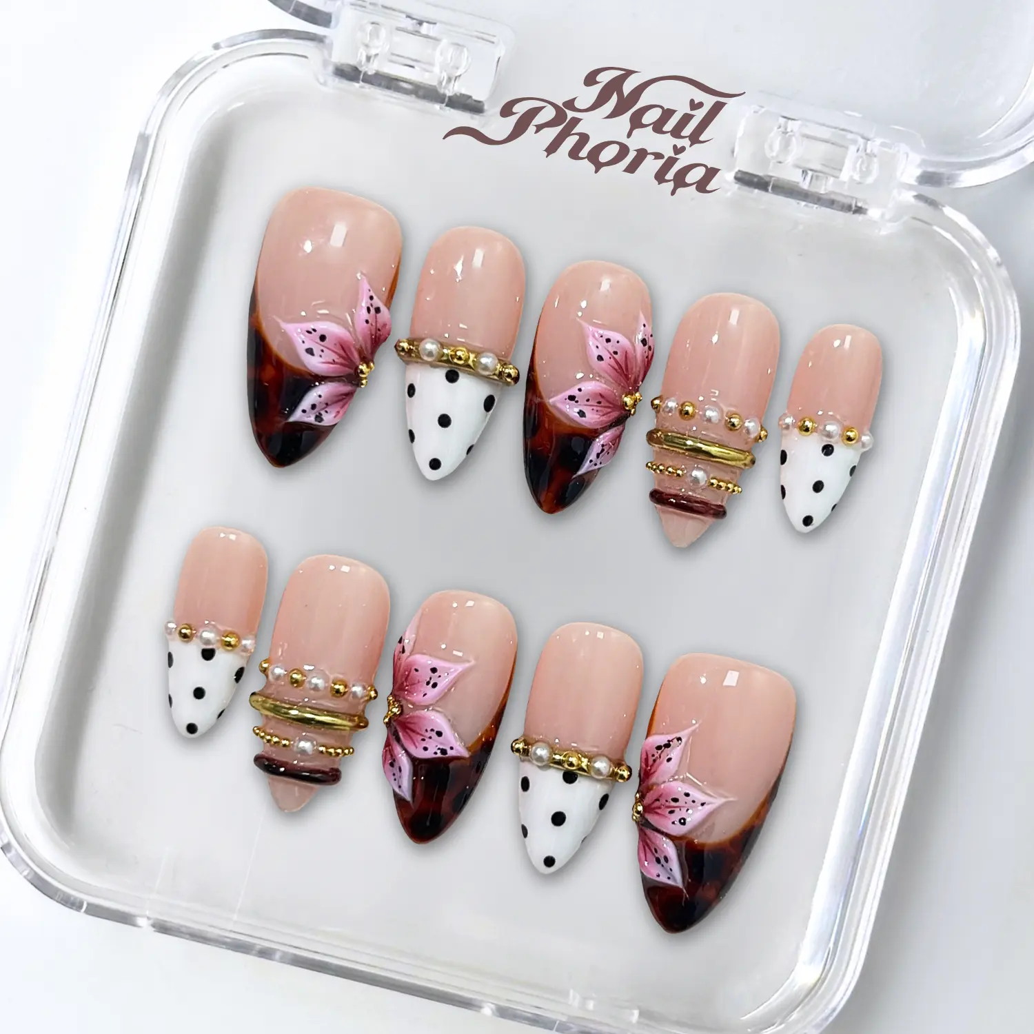 NailPhoria VINTAGE PEONY -SUMMER Handmade Press-On Nails | Reusable, Salon-Quality, Long-Lasting, Glossy Design