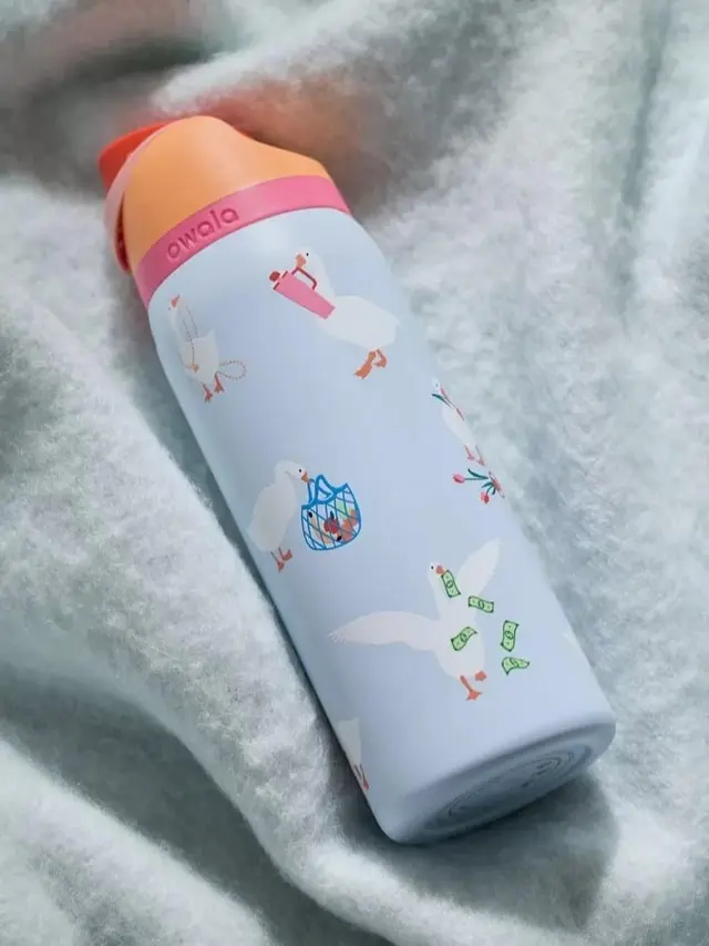 Owala FreeSip Silly Goose Water Bottle 32oz | Cute Goose Print Insulated Stainless Steel Bottle | Leakproof Travel Flask