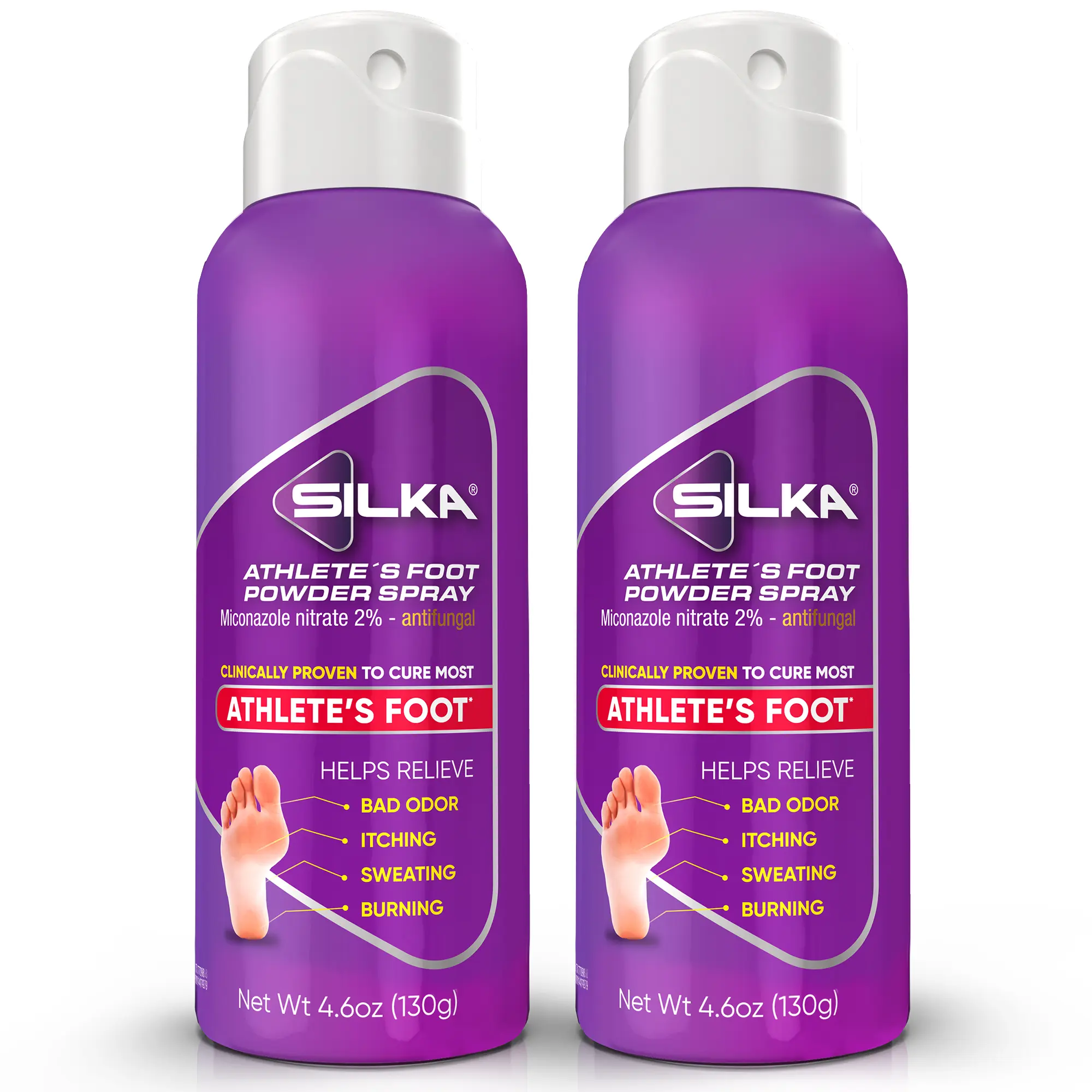 Silka Athlete's Foot Spray, Results in 4 weeks, Miconazole Nitrate 2% Antifungal Foot Spray, Clinically Proven for Itching, Burning, Sweating & Odor Relief, Touch Free and Fast-Drying, 4.6 oz (2 Pack)