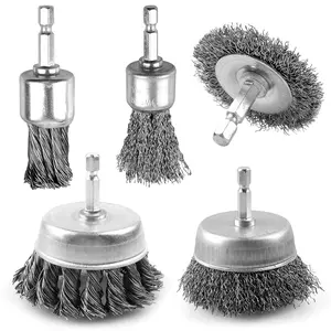 5 Pcs Drill Wire Brush Set, Heavy Duty Wire Brush Wheel for Drill, 1/4'' Hex Shank Wire Brush Drill Attachments Coarse Carbon Steel Crimped, Great for Cleaning Rust, Paint, Abrasive WENHUALI