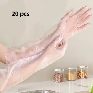20-Pack Extra Long 60cm CPE Disposable Gloves, Heavy Duty Thick Waterproof Oil Resistant Arm Protection Gloves for Kitchen Dishwashing Cleaning Outdoor Work Food Grade Latex-Free Household Gloves.Travel hygiene kit.Outdoor trip