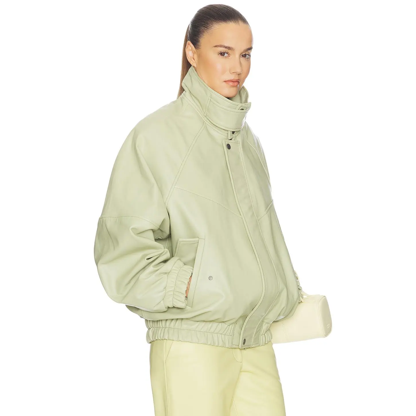 Helsa The Oversized Leather Bomber in Dusty Yellow