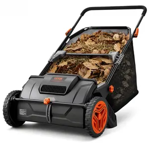 【fathersdaygift】VEVOR Push Lawn Sweeper, 21inch Leaf & Grass Collector, Strong Plastic Wheels & Heavy Duty Thickened Steel Durable to Use with Large Capacity 3.5 cu. ft. Mesh Collection Hopper Bag, 2 Spinning Brushes