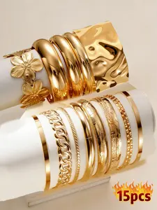 Women's Elegant Minimalist Bangle, Alloy Material, Minimalist Design, 10/19pcs Trendy All-match Bangle, Fashionable Jewelry As Perfect Gift Birthday Gift for Girlfriend, Minimalist Chain Bangles, Fashion Bracelet
