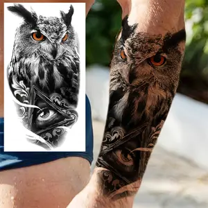 Realistic Black Owl Temporary Tattoo Sticker-Waterproof, 3D Eye Design Suitable for Arms and Legs, Unisex Long-Lasting Body Art