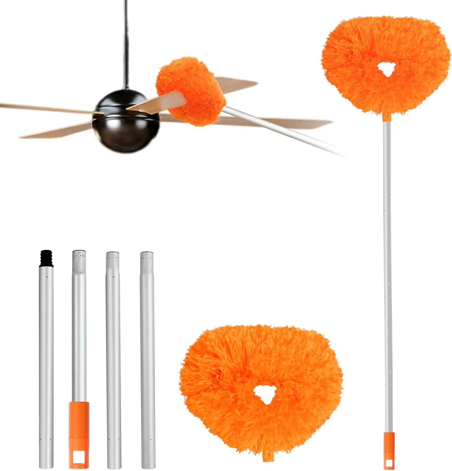 Ceiling Fan & Household Dust Buster, 2026 New Extendable Ceiling Fan Cleaner Duster with Telescopic Pole from 11.8 to 31.49 Inches for Cleaning Ceiling-Fan Blades Door Window Top Furniture (Orange)