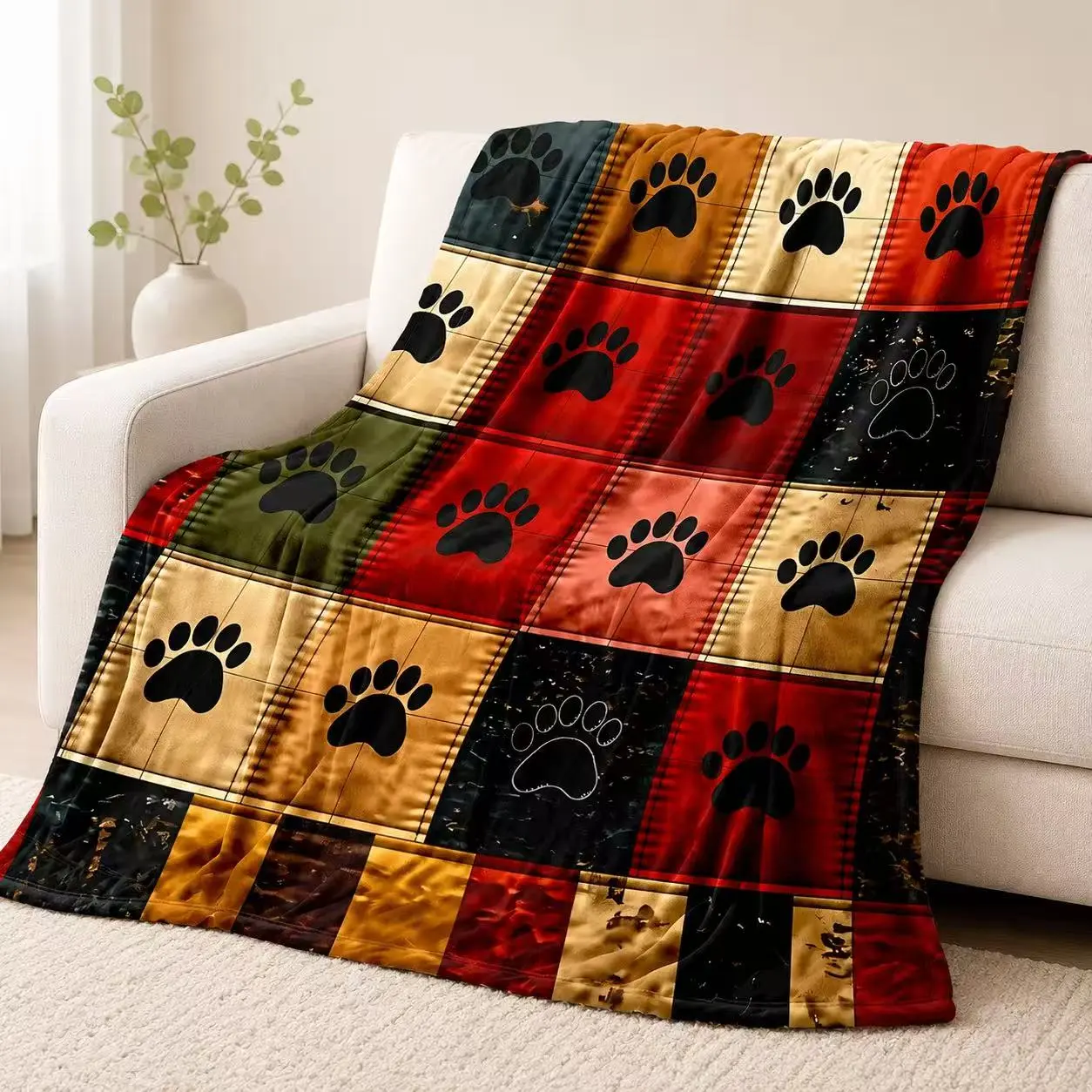Paw Print Soft Flannel Dog Blanket - Plain Cozy Puppy Blanket, Novelty Pet Bedding Accessory, Ideal for Home Naps & Travel, Thoughtful Gift Option, Puppy Blankets