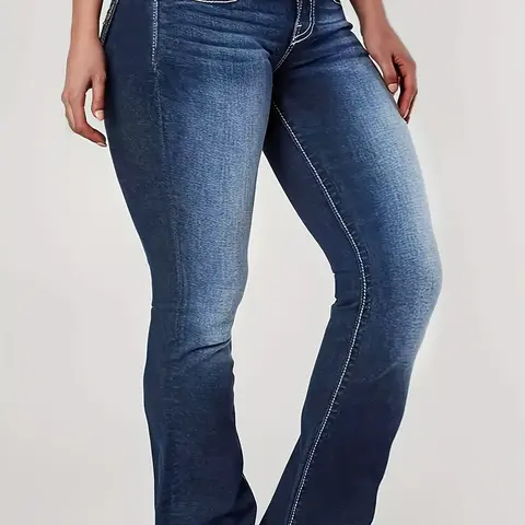 Button Jeans Triple Threat Tummy Control Flare Jeans Plus Size High Stretch Elastic High Waist Denim Women's Skinny Jeans Daily Wearing Casual Jeans Slim Fit Trousers Buttocks Sexy Large Size Women's Pants Light Blue Bottom