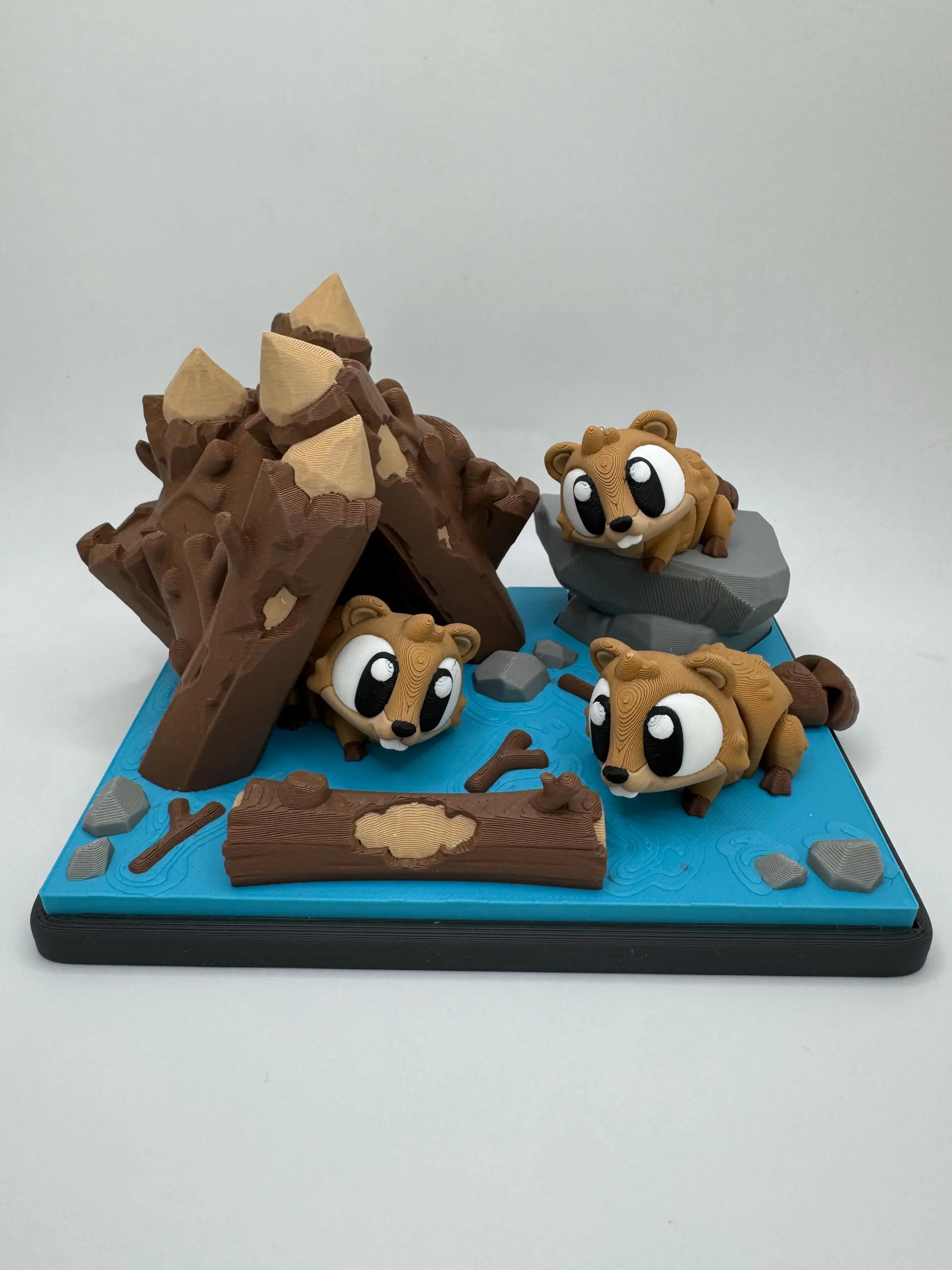3D Printed Beaver Dam Habitat Set, Cute Beaver Figurines, Woodland Animal Display, Beaver Family Diorama, Nature Lover Gift