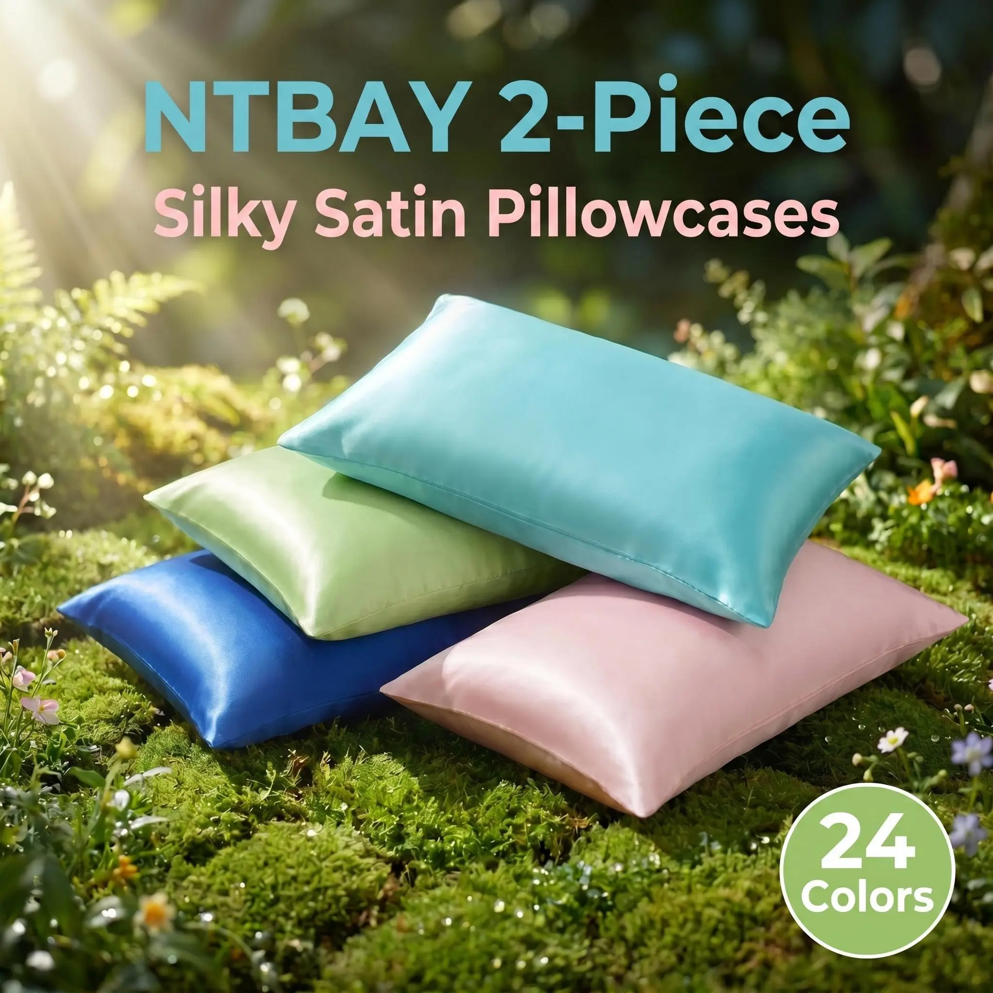 [ Summer Sale Deals ]NTBAY 2-Piece Silky Satin Pillowcases - Frictionless Microfiber Fabric Pillow Covers, Anti-Acne & Hair-Friendly Bed Pillow Cases with Envelope Closure