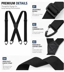 Sintege X Adjustable X Back Suspenders 1.5 Inch Heavy Duty Work Suspenders for Men Women, Elastic Clip-On Straps for Warehouse Moving Driving Outdoor Work