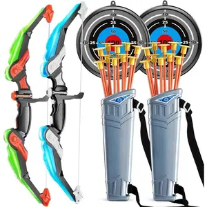 2 Pack Set Kids Archery Bow Arrow Toy Set Outdoor Hunting Play with 2 Bow 20 Suction Cup Arrows 2 Target & 2 Quiver, LED Light Up Function Toy, Outdoor Toys for Kids, Boys & Girls Ages 3-12
