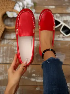 Women's new spring round-toe flat shallow slip-on shoes in solid color, simple and stylish classic casual shoes suitable for commuting