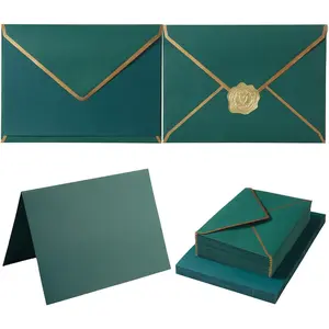 50 Pack A4 Envelopes with Folded Cards and  Stickers,  Envelopes for Office, Wedding, Invitations, Graduation,  Shower (Dark Green)