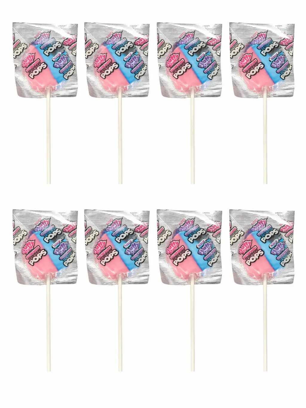 Charms Fluffy Stuff Cotton Candy Pops Lollipops 8-Pack - Nostalgic Sweet Taste with Vibrant Pink & Blue Swirl Design - Perfect for Parties & Everyday Treats - Snack, Bonbon