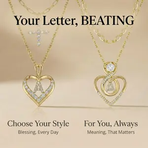 MEIITRUE Your Letter BEATING , 14K Gold Plated Heart Pendant Initial Layered Necklace Personalized for Her, Hypoallergenic and Nickel-Free Gentle on Women Sensitive Skin , Sparkle Zirconia and Adjustable Chain Perfect Jewelry Gift Set  Ready For Love