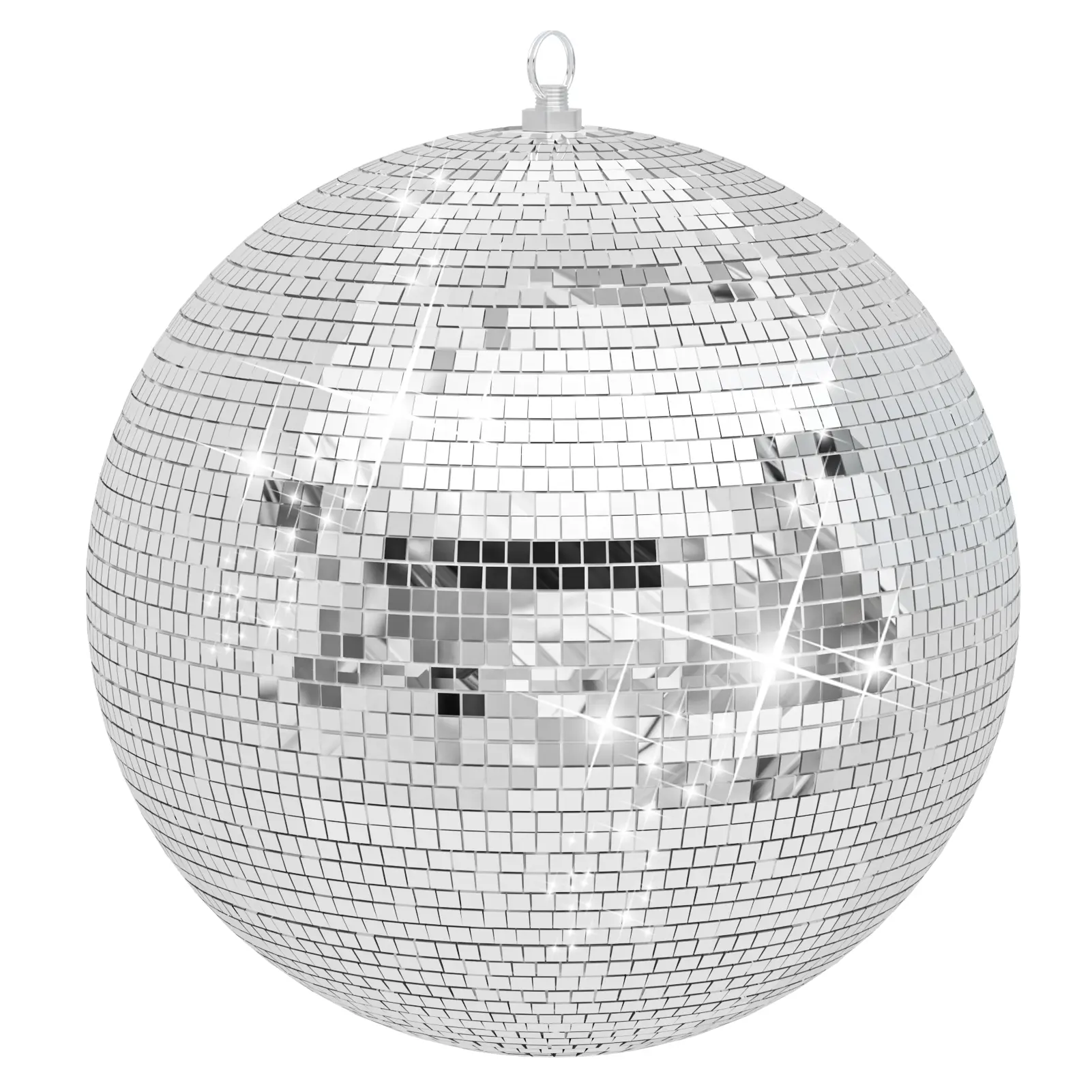 Shiny Silver Reflective Hanging Disco Ball - 12 inches,16in,20inch,24in Colorful Light Ornaments for Dance Floor, Bar, Christmas Home Festive & Party Decoration Supplies