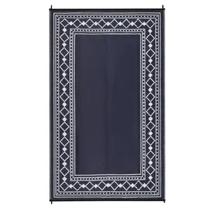 8 X 10 ft Plastic Black Blue White Rectangular Beach Front Porches Patio Picnic RV Camping Garage Rhombus Geometric Area Rug