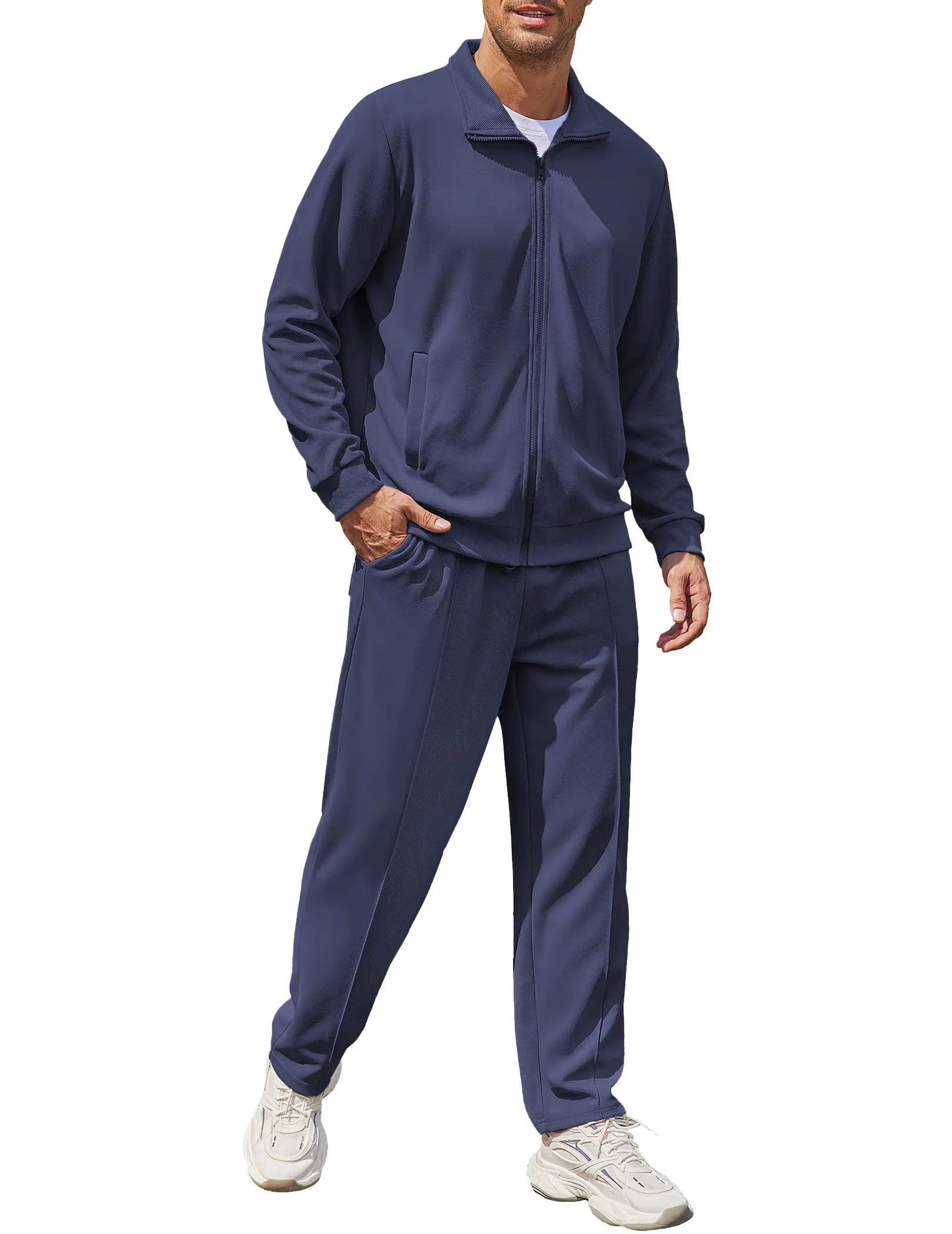 COOFANDY Men's Casual Sweatsuit 2 Piece Athletic Full Zip Tracksuit Jacquard Jogging Set Fashion Jackets And Pants Outfit
