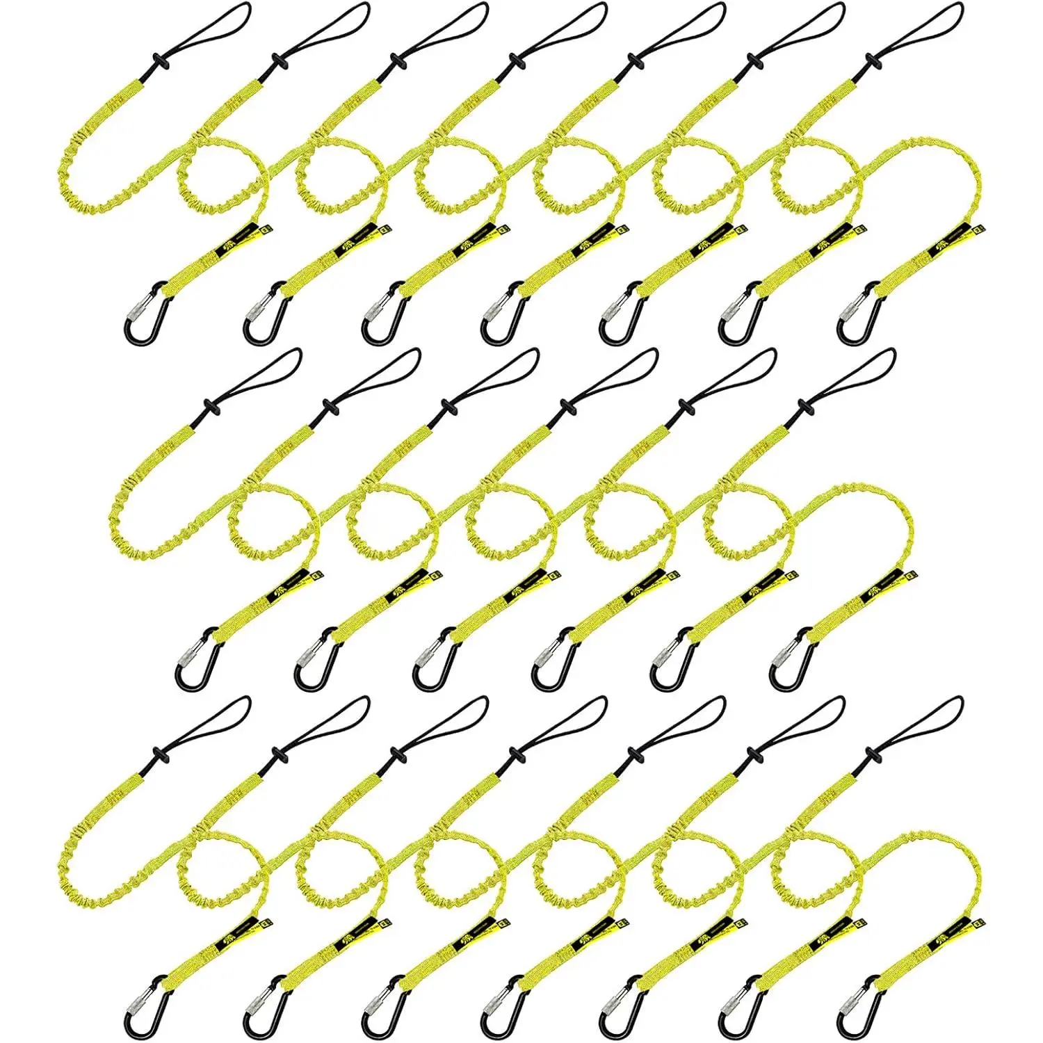 Tool Lanyard with 8kg Fall Protection, Nylon Coated Anti-Elastic Webbing & Screw Locking Carabiner, 20-Pack 09220YS Tough Tether for Construction, Home Renovation (for Hand Tools)