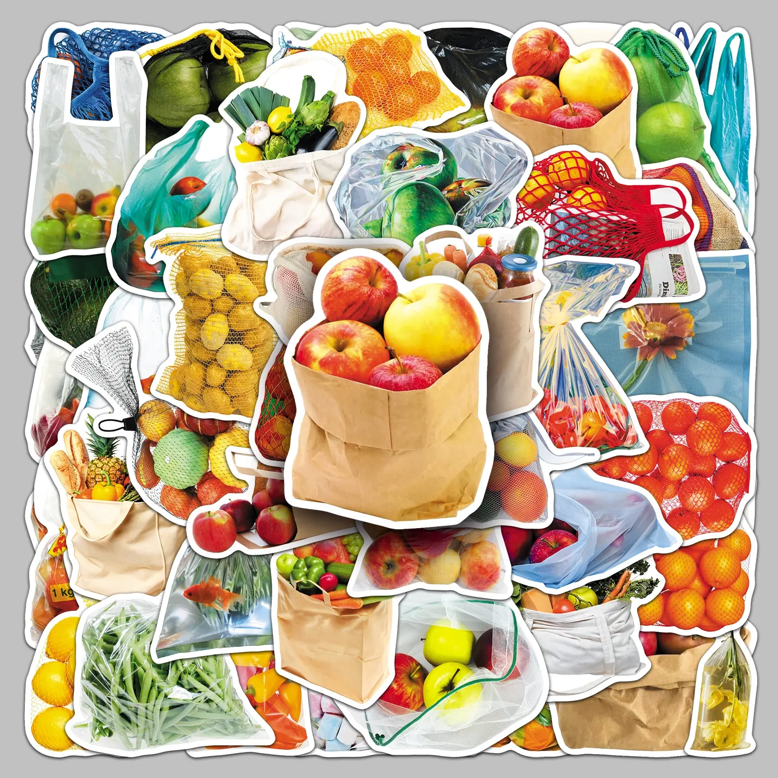 50pieces bagged food cartoon fruit and vegetable hand-painted doodle creative sticker Home Decor Storage box refrigerator desktop scooter sticker